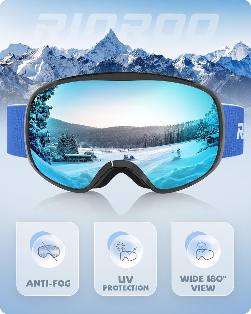 RIOROO Kids Ski Goggles for Boys Girls Aged 3-14, 100% UV Protection OTG Ski Goggles - Image 3